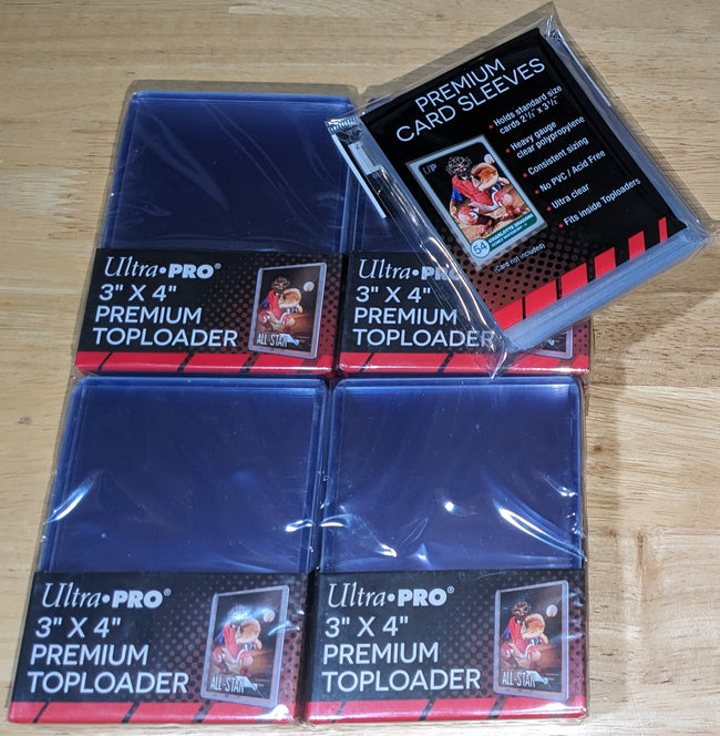 Lot of 100 Ultra Pro Clear Premium 3x4 Toploaders PLUS 100 Premium Sleeves